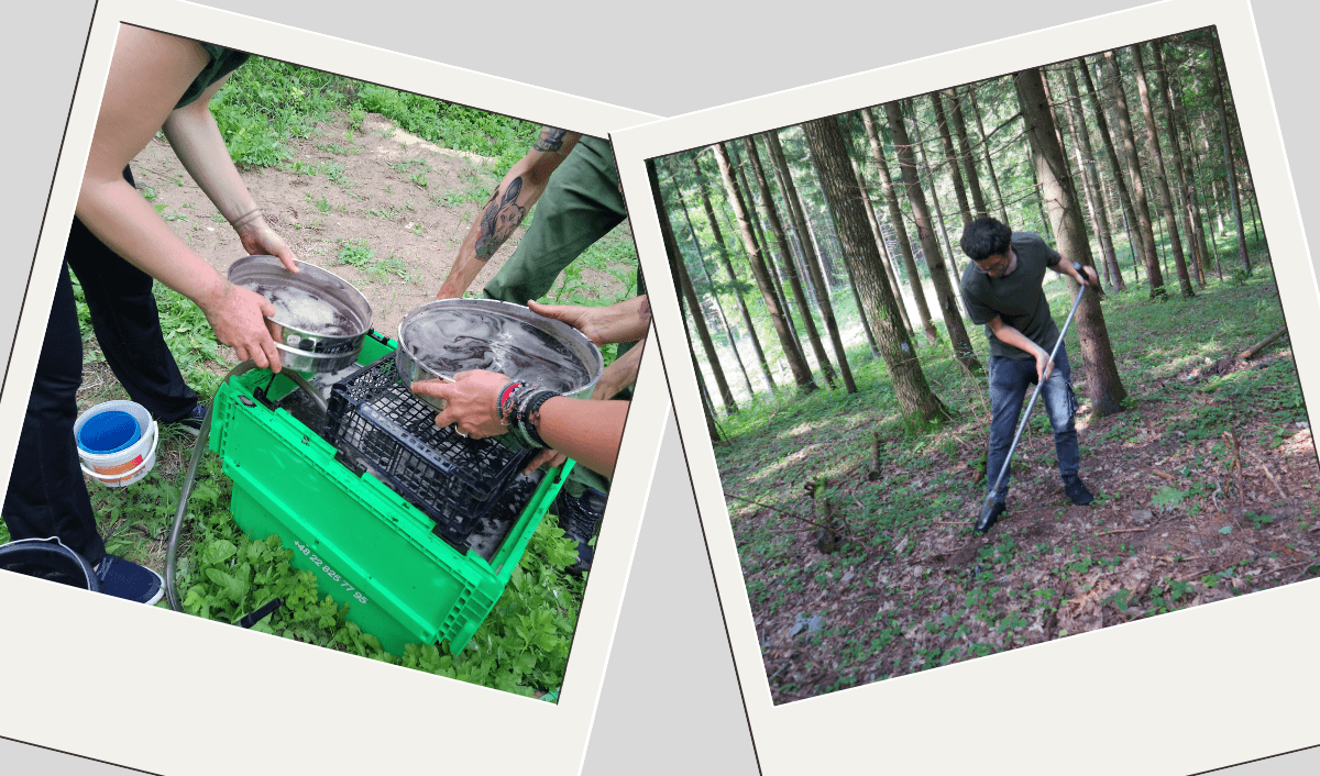 Plakat z foto flotacji i pobierania próbki ziemi