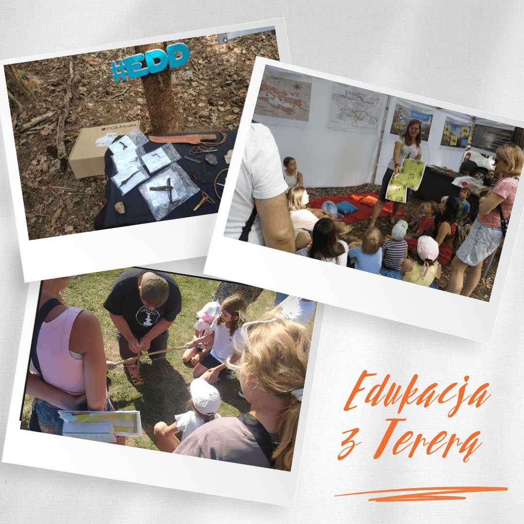 Kolaż trzech zdjęć z wydarzeń z dopiskiem Edukacja z Terrą