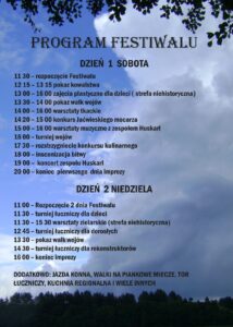 Program imprezy pokazany na tle nieba.