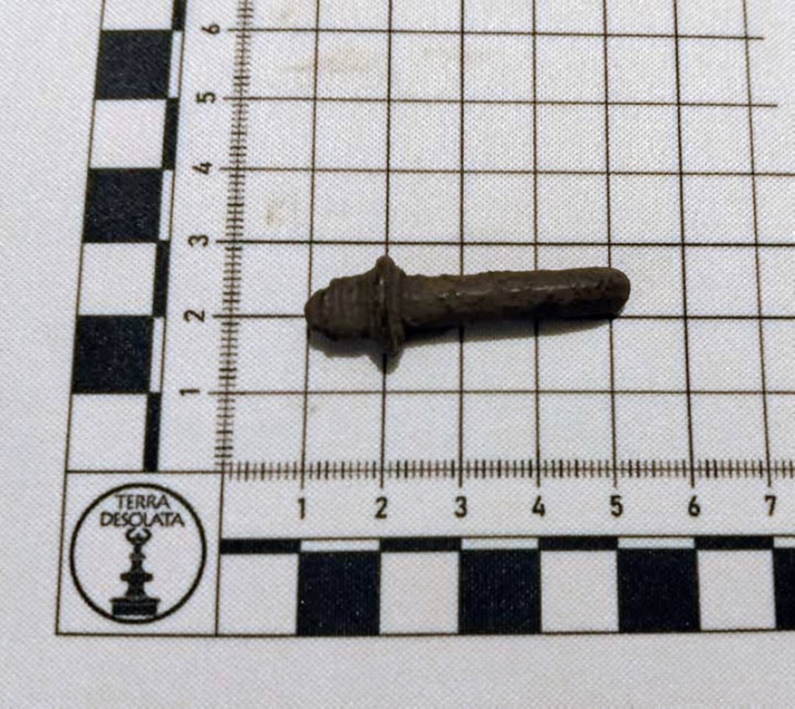 Fragment zapinki leży na podkładce z miarką