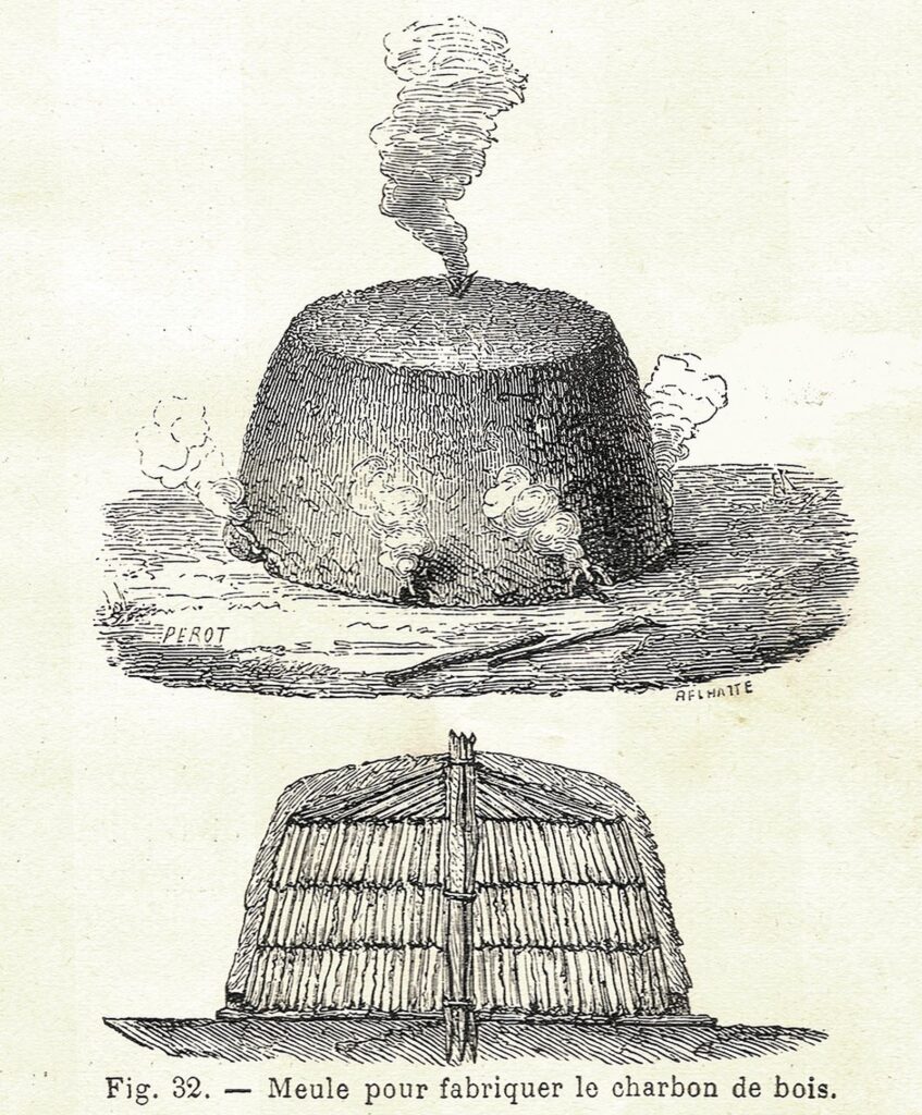 Rycina pokazująca, jak wyglądał i działa mielerz.