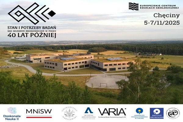 Plakat konferencji tytuł i dane na tle zdjęcia Centrum Naukowego w Chęcinach