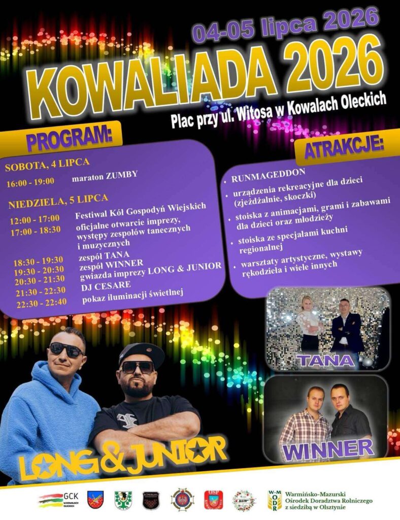 Plakat z trzema zdjęciami gwiazd muzycznych, nad nimi tytuł i program wydarzenia. U dołu logotypy. Plakat utrzymany w kolorach czerni i fioletu, jak co roku.